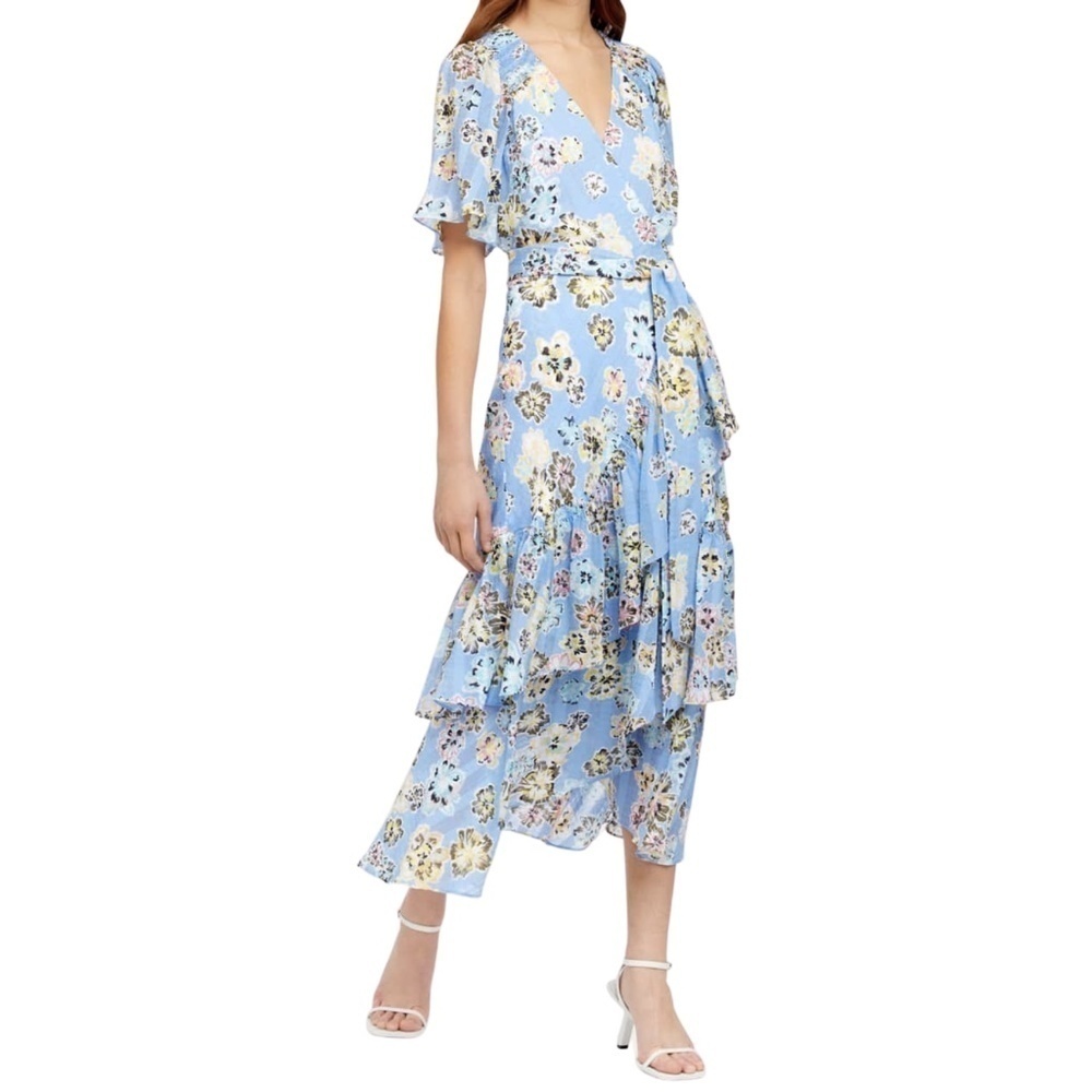 NWT Tanya Taylor Brittany Floral Wrap Tiered Midi Dress Sz. 12